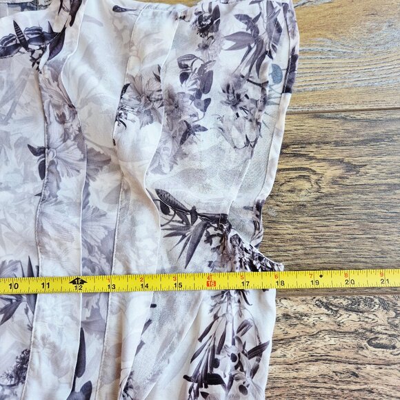 AllSaints Fleur Audrey Floral Print Asymmetric Mini Dress Mono White - Picture 15 of 16